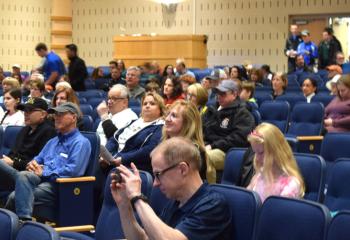 Marchers listen to a motivational talk about the protection of life in the BCHS auditorium.