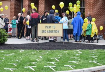 Crosses adorn the lawn at BCHS to symbolize reparation for the estimated 125,000 lives lost daily through abortion in the United States. 