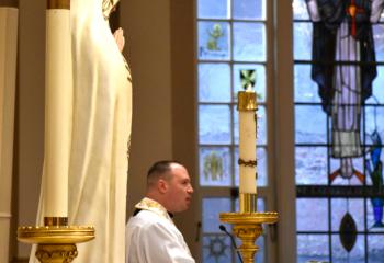 Father Butera, director of the Diocesan Office of Seminarian Formation delivers the homily at the Holy Hour during which the Diocese was consecrated to Jesus through Mary as part of the Flame of Love Movement across the nation. 