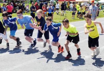 Sixth-grade boys begin the 800 meters race.   