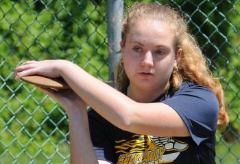 Claire Martocci from Holy Family, Nazareth takes her stance before throwing the discus.  