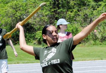 Anayan Vasquez, St. Anne, Bethlehem, takes aim as she competes in the javelin event.  