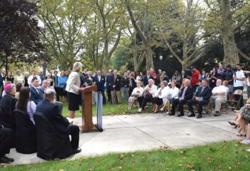 Those gathered listen to Kendall Ehrlich speak during the morning ceremony.