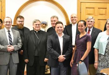 Gathering are, from left: Tram Le Stawicki; John Turnbach, KM; Dr. Minh Nguyen; Dr. Stanislaw Stawicki, KM; Joseph Nicolello; Bishop Alfred Schlert; Monsignor Nevin Klinger; Dr. Dominic Rachiele, KM; Oblate Father Jim Greenfield; Nicola Rachiele; Dr. Arnold Traupman, KM; Constance Trexler; and Deacon Jeffrey Trexler. 