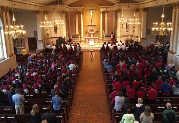 A view from the choir loft of a school Mass being celebrated recently at the Cathedral. (File photo)
