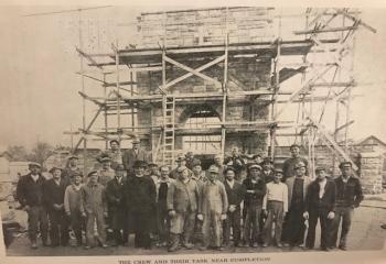 Parishioners gather around the second St. Joseph structure that was constructed after a fire.