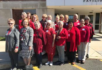 Some of the 20 women attending from St. Ambrose Parish, Schuylkill Haven gather for a photo. They coordinated red outfits so they could find one another in the crowd.(Photo courtesy of Alexa Smith)