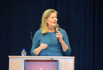 Sarah Christmyer, a Catholic author and speaker, presents “Not Perfect, But Chosen.” (Photo by John Simitz)