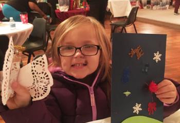 Displaying a finished ornament and a card.