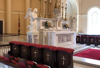 Inside the Basilica of the Assumption in Baltimore, Maryland, where students participated in Mass before the march. (Photo courtesy of Father Gene Ritz, chaplain of Notre Dame High School)