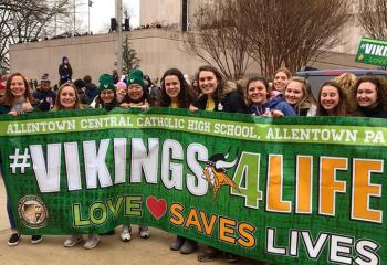 Happily carrying the banner for Allentown Central Catholic High School. (Photo courtesy of Father Mark Searles)