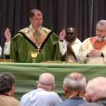 Bishop John Barres celebrates liturgy at Spirit 2012. Joining him from left Deacon Michael Doncsecz, Deacon Harold Burke- Sivers, Fr. Larry Hess and Fr. Bernard Ezaki
