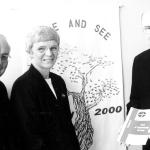 Bishop Cullen charged the Rev. E. Michael Camilli, Director of Renew 2000, left, and Jeanine Breault, Assistant Director, with leading the Renew 2000 revival of faith in the diocese. Parishes began forming small communities Oct. 8, 2000.